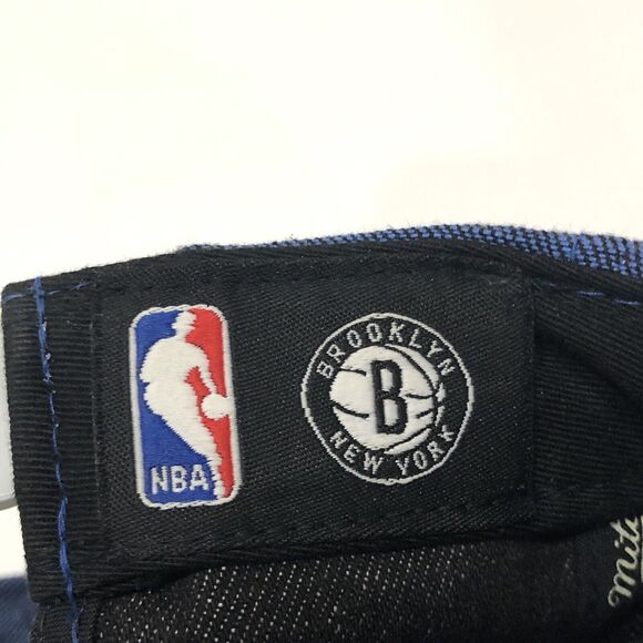 Brooklyn Nets Hat Snap Back Blue Denim Mitchell Ness NBA Basketball Mens - Picture 7 of 9